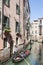 Gondolas on a scenic back canal Cannaregio, Venice, Veneto, Ital