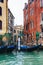 Gondolas service in Venice in rain