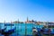 Gondolas station Venice waterfront Italy