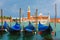 Gondolas in Venice lagoon after the storm, Italia