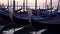 Gondolas in Venice in the moning. On background San Giorgio Maggiore island is visible