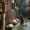 Gondolier Floating in a canal in Venice