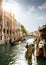 Gondolier showing tourists Venice city, Italy