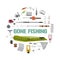 Gone fishing tackle icons round design concept