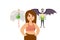 Good, bad decision in people form with angel and demon wings vector illustration. Overweight girl choos between healthy