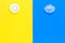 Good and bad weather concept. Template for forecast. Sun vs cloud and lightening with rain on yellow and blue background