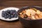 good breakfast, Organic Breakfast Quinoa with Nuts Milk and Berries, Breakfast oatmeal porridge with cinnamon, cranberries and