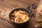 good breakfast, Organic Breakfast Quinoa with Nuts Milk and Berries, Breakfast oatmeal porridge with cinnamon, cranberries and