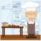 Good chef in the kitchen. Vector illustration on the theme of food and cooking