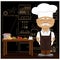 Good chef in the kitchen. Vector illustration on the theme of food and cooking