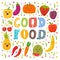Good food. Cute happy fruits and vegetables in vector.