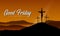 Good friday, holy week banner with Jesus in Cross crucifix on hill and yellow sunset vector design