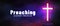 Good Friday preaching web banner. Christian wide banner with glowing cross and neon lighted brick wall background