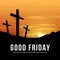 Good friday - Silhouette Black three cross crucifix with thorns at yellow gold sky and sunlight texture background vector design