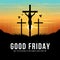 Good friday - Silhouette Black three cross with jesus christ crucified on the cross and sunlight vector design