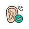 Good hearing, hearing test flat color line icon. Isolated on white background