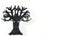 Good image for Halloween. A wooden cutout of bare tree shape painted black.