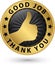 Good job thank you golden label with thumb up, vector illustration