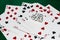 Good luck composition of playing cards and five di