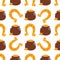 Good luck seamless pattern horseshoe clover vector lettering background greeting typography.