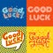 Good luck text farewell vector lettering with lucky phrase background greeting typography.