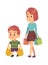 Good manners. Boy helps mom. Polite kid with good manners holding packages in supermarket. Mother with son shopping