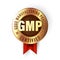 Good manufacturing practice stamp. GMP certified badge created in luxury gold style.