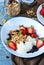 Good morning! Breakfast with yoghurt, granola and strawberries o