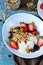 Good morning! Breakfast with yoghurt, granola and strawberries o