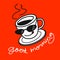 Good morning coffee cartoon illustration on orange background