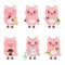 Good morning with cute little cartoon pigs, vector collection