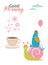 Good Morning greeting card design. Children illustrations style.
