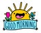 Good morning hand drawn vector illustration in cartoon doodle style sun happy cheerful plants garden