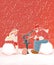 Good New Year spirit. Santa Claus and a girl are examining Christmas snowflakes through a microscope. Humorous illustration