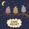 Good night card with cute sleeping owls