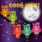 Good night card with a sleeping owls and a clouds. illustration