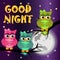 Good night card with a sleeping owls and a clouds. illustration