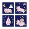 Good night cards with sleeping cats vector illustration