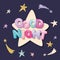 Good night cute design for pajamas, sleepwear, t-shirts. Cartoon letters and stars in pastel colors with glitter elements.