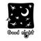 Good night doodle card. Black and white Calligraphy and nighte sky. Vector Illustration.
