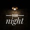 Good night text on realistic night background. Lamp or light in background.