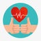 Good sign hands with wellness heartbeat