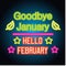 Goodbye january hello february spring text sign with frame, vector