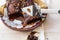 Gooey chocolate cake with chocolate sauce