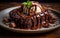 Gooey Delight: Chocolate Brownie with Velvety Melted Chocolate Drizzle. Generative AI