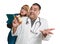 Goofy Doctor and Nurse with Prescription Bottle Isolated on a Wh