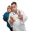 Goofy Doctor and Nurse with Prescription Bottle Isolated on a Wh