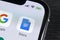 Google Docs icon on Apple iPhone X smartphone screen close-up. Google docs icon. Social network. Social media icon