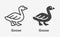 Goose flat line, glyph icon. Bird sign, illustration of duck. Thin linear and silhouette logo for farm store