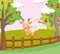 Goose and goat wooden fence fruits trees farm animal cartoon